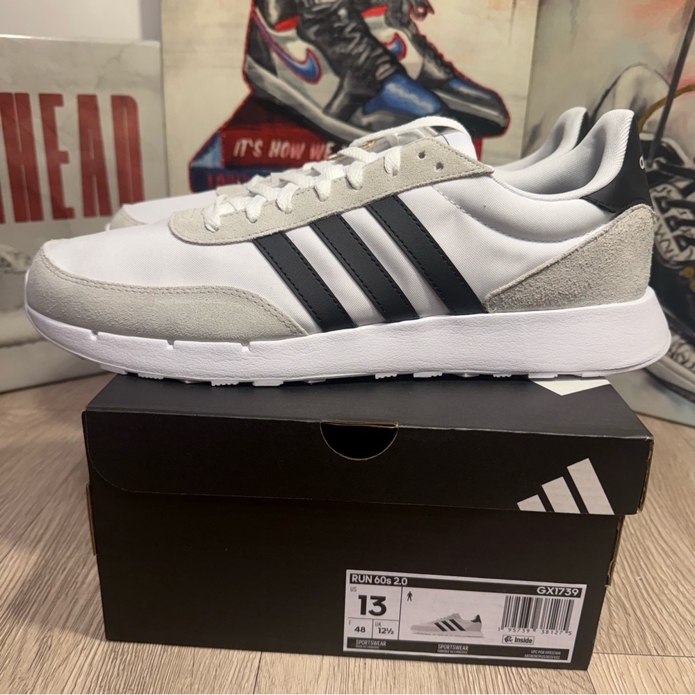 New Adidas Run 60s 2.0 Mens Shoes GX1739 White black Grey Sizes 8.5, - 13, 14